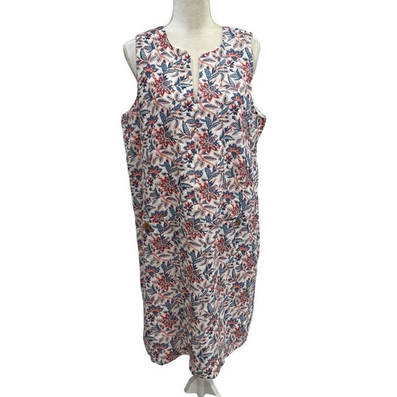 J. McLaughlin Rue Coral/Blue Linen Floral Sleeveless Shift Dress XL NEW $218 - Picture 3 of 16